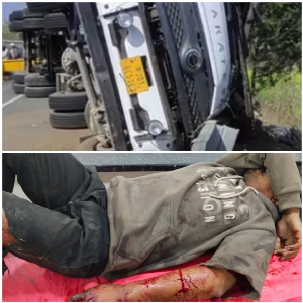 सीमेंट से भरा ट्राॅला पलटा, दो लोग घायल