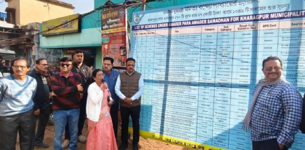 खड़ग़पुर में विकास कार्यों की सूची जारी करते तृणमूल नेता खड़ग़पुर में विकास कार्यों की सूची जारी करते तृणमूल नेता