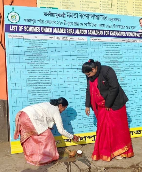 खड़ग़पुर में विकास कार्यों की सूची जारी करते तृणमूल नेता खड़ग़पुर में विकास कार्यों की सूची जारी करते तृणमूल नेता