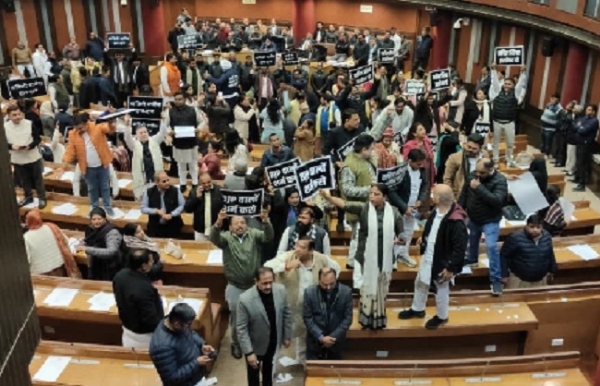 दिल्ली नगर निगम की बैठक में हंगामा करते दोनों पक्षों के पार्षद।