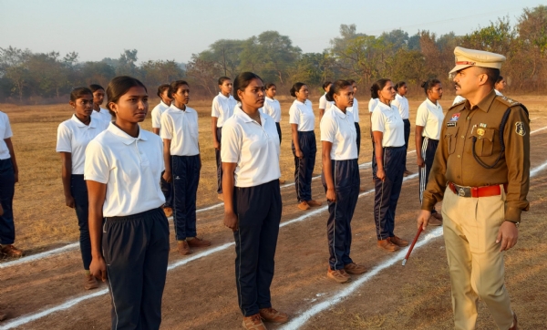 जनरल परेड का अवलोकन करते हुए एसपी सूरज सिंह परिहार।