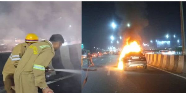 गाजियाबाद में चलती कार में लगी आग