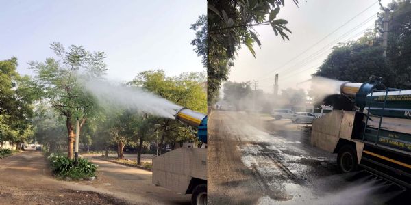 गुरुग्राम: प्रदूषण से बचाव को मानेसर नगर निगम सडक़ों पर करवा रहा ट्रीटेड पानी का छिडक़ाव