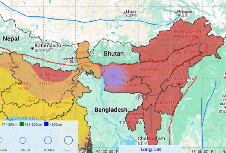 असम में आए भूकंप का मानचित्र असम में आए भूकंप का मानचित्र