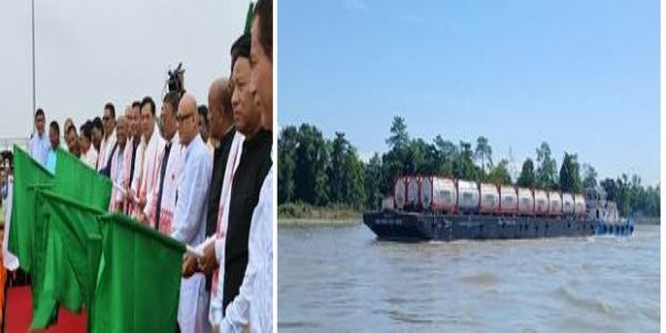 बोगीबील टर्मिनल से बांग्लादेश के लिए रवाना किए गए 540 मीट्रिक टन मेथनॉल से लदे मालवाहक पोत को हरी झंडी दिखाते केंद्रीय मंत्री सर्बानंद सोनोवाल। बोगीबील टर्मिनल से बांग्लादेश के लिए रवाना किए गए 540 मीट्रिक टन मेथनॉल से लदे मालवाहक पोत को हरी झंडी दिखाते केंद्रीय मंत्री सर्बानंद सोनोवाल।