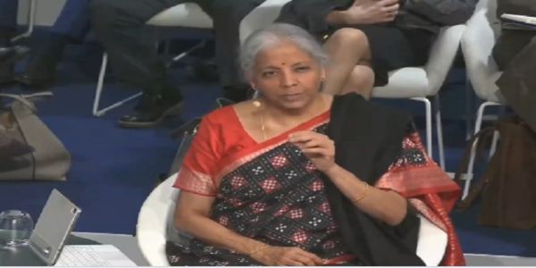 जर्मनी के म्यूनिख सुरक्षा सम्मेलन 2026 में बोलते हुए निर्मला सीतारमण