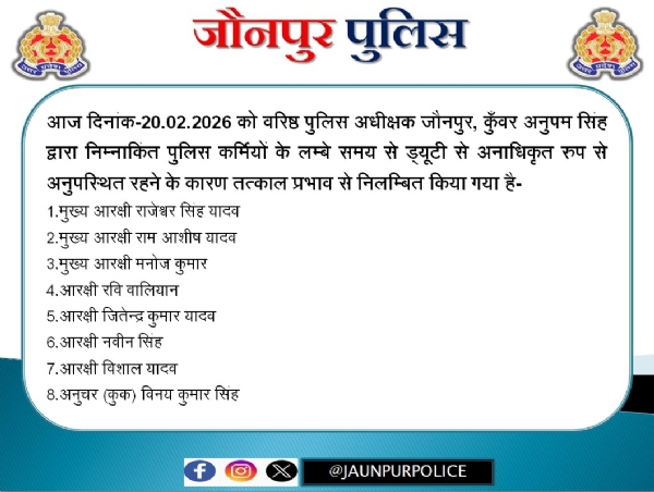 जौनपुर में निलंबित किए गए पुलिस कर्मियों की सूची