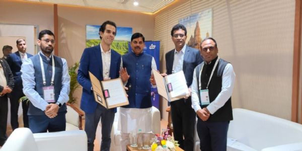 भारत मंडपम, नई दिल्ली में एआई इम्पैक्ट समिट 2026 के दौरान मध्य प्रदेश के मुख्यमंत्री मोहन यादव