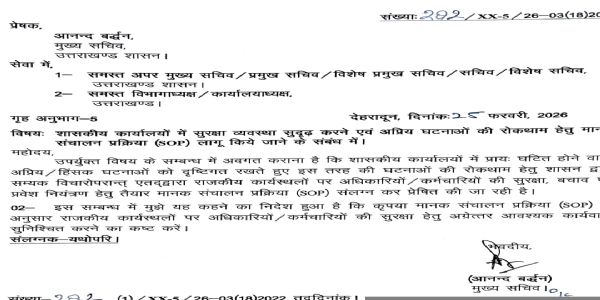 कार्यालयों के लिए नई एसओपी जारी, स्क्रीनिंग से लेकर वार्षिक सुरक्षा ऑडिट के निर्देश