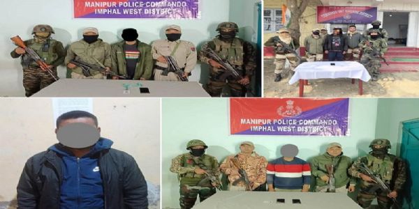 मणिपुर में अलग-अलग अभियानों में गिरफ्तार उग्रवादी संगठन प्रीपाक (प्रो) के चार कैडरों की तस्वीर