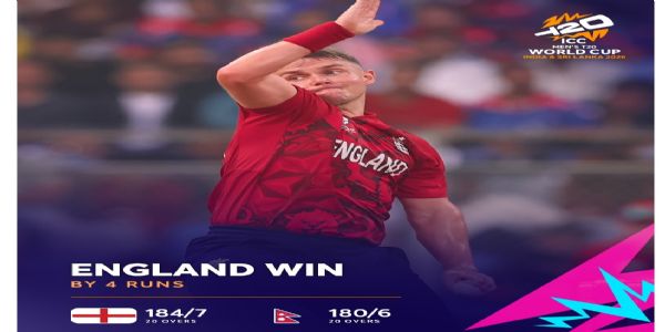 टी-20 विश्व कप के रोमांचक मुकाबले में इंग्लैंड ने नेपाल को 4 रन से हराया