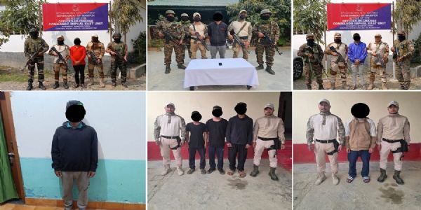 मणिपुर के अलग-अलग इलाकों से गिरफ्तार आठ उग्रवादियों की तस्वीर
