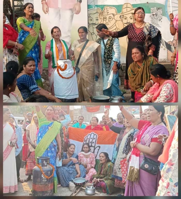 महिला कांग्रेस ने गैस संकट, बढ़ती मंहगाई को लेकर किया विरोध प्रदर्शन
