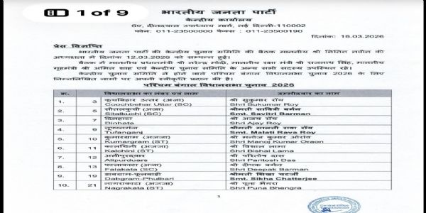 पश्चिम बंगाल विस चुनाव के लिए भाजपा ने जारी की 144 उम्मीदवारों की सूची