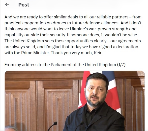 यूक्रेन के राष्ट्रपति वलोडिमिर जेलेंस्की का साेशल मीडिया पर दिया गया बयान