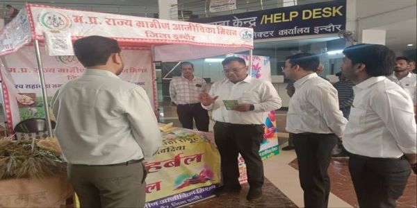 इंदौरः कलेक्टर कार्यालय में लगा हर्बल कलर, उपले और गेहूं की बाली का स्टॉल