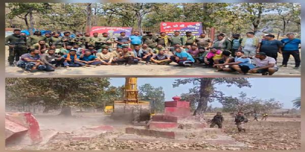 छत्तीसगढ़ के बीजापुर के सेण्ड्रा में नवीन कैम्प स्थापित, दाे नक्सल स्मारक ध्वस्त