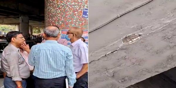 सेंट्रल पार्क मेट्रो स्टेशन के बाहर छत की दीवार का हिस्सा टूटकर गिरा, सुरक्षा पर सवाल