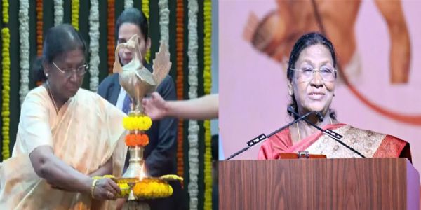 लाेकार्पका कार्यक्रम का शुभारंम करती राष्ट्रपति एवं संबाेधित करते हुए