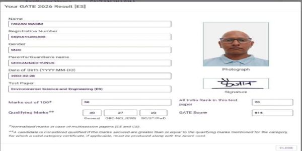 कोरबा : कटघोरा के फैजान वसीम ने गेट 2026 में मारी बाजी, देशभर में हासिल की 20वीं रैंक