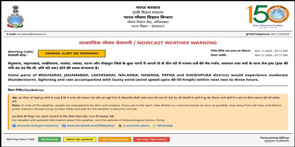 मोसम विभाग द्वारा जारी की गई अलर्ट की फोटो मोसम विभाग द्वारा जारी की गई अलर्ट की फोटो