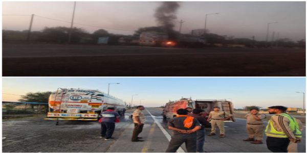 राजगढ़: पेट्रोल टैंकर में लगी आग पर पुलिस और डायल 112 की मुस्तैदी से पाया काबू, टला बड़ा हादसा
