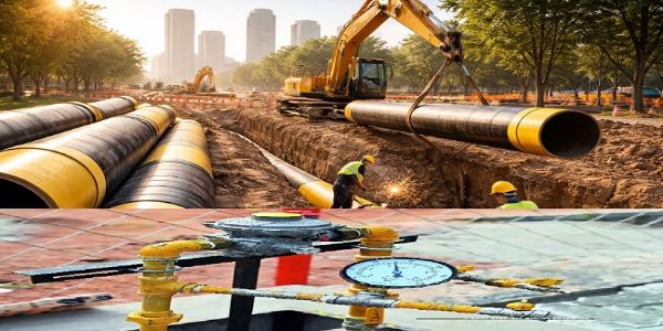 शहरों में पीएनजी गैस वितरण को सुव्यवस्थित करते कर्मचारी शहरों में पीएनजी गैस वितरण को सुव्यवस्थित करते कर्मचारी