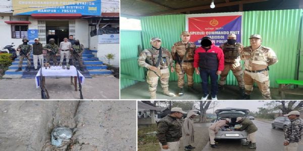 मणिपुरः सुरक्षा बलों के अभियान के दौरान बरामद हथियार एवं गिरफ्तार प्रीपाक (प्रो) का कैडर