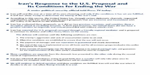 ईरान ने अमेरिकी शांति प्रस्ताव ठुकराया, युद्ध खत्म करने के लिए रखीं कड़ी शर्तें