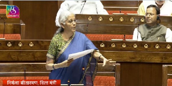 राज्यसभा में विनियोग (2) विधेयक, 2026 और वित्त विधेयक, 2026 पर चर्चा का जवाब देते सीतारमण