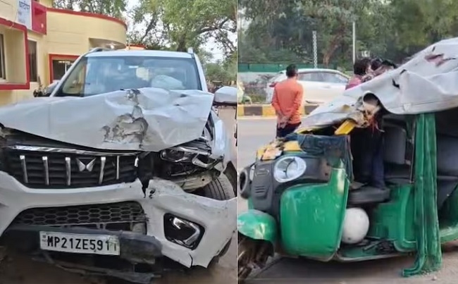 ग्वालियर में हादसे के बाद वाहन की तस्वीर