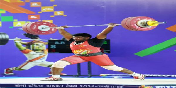 खेलो इंडिया ट्राइबल गेम्स 2026 वेटलिफ्टिंग प्रतियोगिता के सीनियर पुरुष 94 किलोग्राम वर्ग