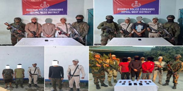 मणिपुर के अलग-अलग हिस्सों से गिरफ्तार आठ उग्रवादियों की तस्वीर मणिपुर के अलग-अलग हिस्सों से गिरफ्तार आठ उग्रवादियों की तस्वीर
