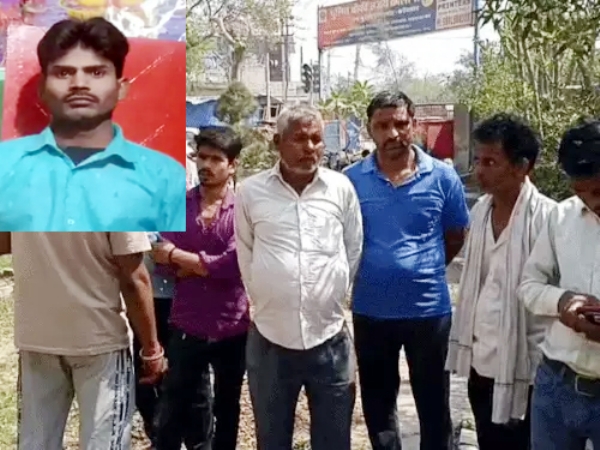 मौके पर एकत्रित लोग व इनसेट में मृतक जैकी कुमार का फाइल फोटो।