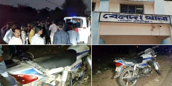 बेलदा में बस की टक्कर से मोटरसाइकिल सवार की मौत