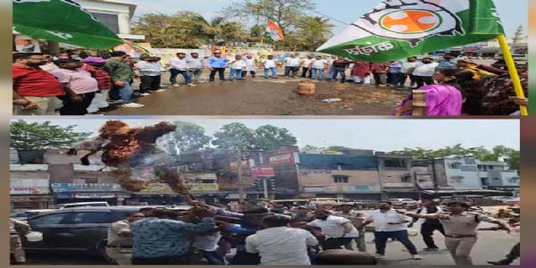 कांग्रेस ने एलपीजी गैस की बढ़ी कीमतों के विरोध में प्रधानमंत्री का किया पुतला दहन