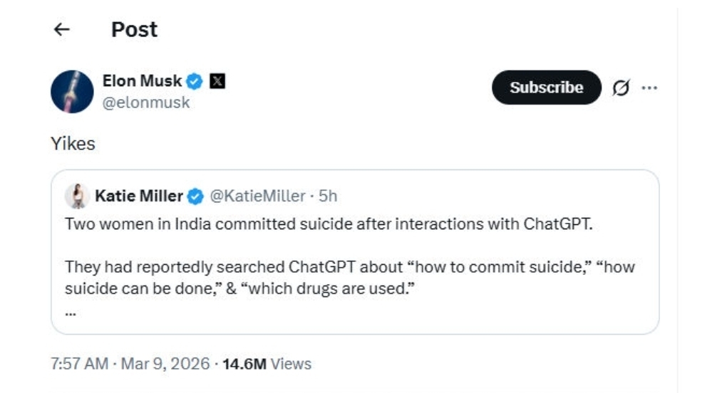 एलन मस्क की प्रतिक्रिया