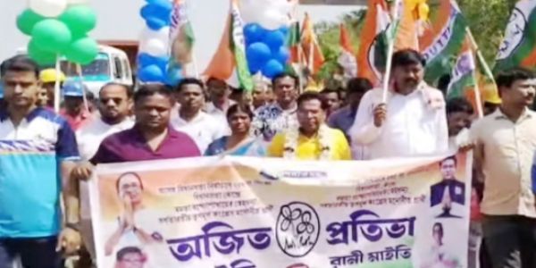 नारायणगढ़ के मकरामपुर में तृणमूल प्रत्याशी के समर्थन में जुलूस