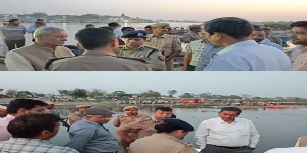 बचाव कार्य का निरीक्षण करते हुए केबिनेट मंत्री , विधायक