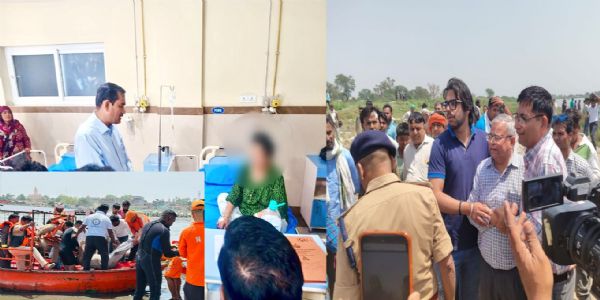 बचाव कार्य आर डीएम अस्पताल में घायलाें का हाल जानते हुए