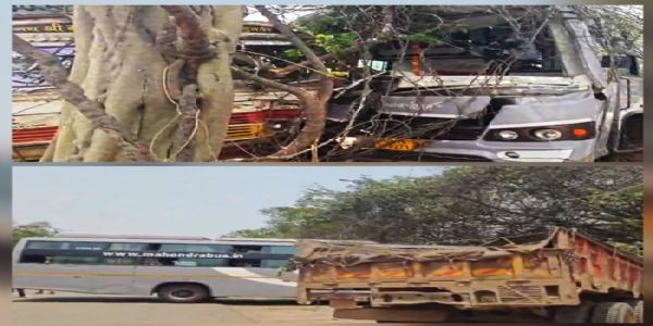 यात्री बस व ट्रक के बीच आमने-सामने की भिड़ंत, बस के 12 यात्री घायल