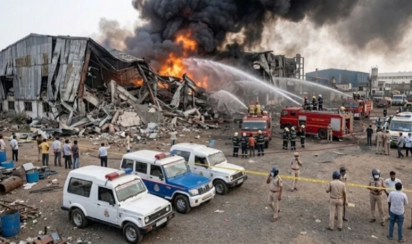 पीथमपुर में रामकी एनवायरो कंपनी में विस्फोट के बाद रेस्क्यू में जुटी टीम