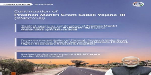 कैबिनेट ने प्रधानमंत्री ग्राम सड़क योजना को मार्च 2028 तक बढ़ाने की दी मंजूरी