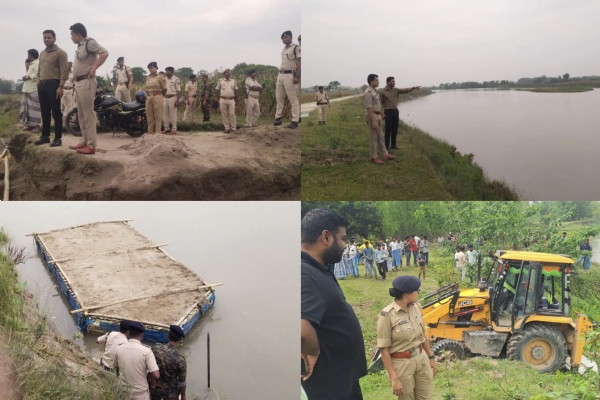 बेलवा में अवैध बालू खनन पर बुलडोजर एक्शन, दर्जनों नावें ध्वस्त