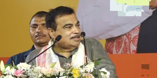 Union Minister Nitin Gadkari addressing in election meeting in Guwahati on Thursday.