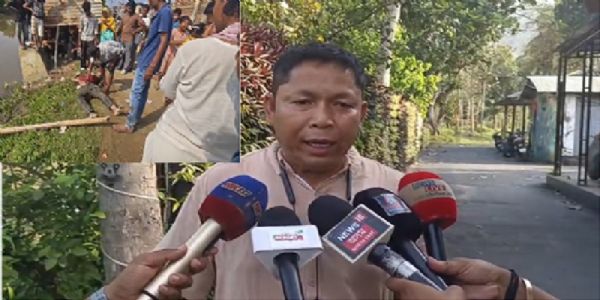 गुवाहाटीः पानी में तैरते मिले शव के संबंध में मीडिया को संबोधित करते प्रशानिक अधिकारी।