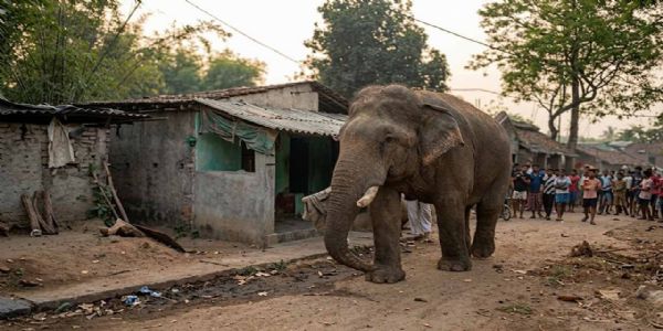 झाड़ग्राम में वोटिंग के बीच हाथी रामलाल के मतदान केंद्र पर पहुंचने से हलचल