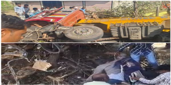 राजगढ़: सल्फर से भरा टैंकर पलटा, मंदिर क्षतिग्रस्त; चालक की मौत