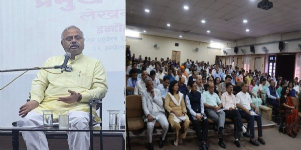 राष्ट्रीय स्वयंसेवक संघ के अखिल भारतीय प्रचार प्रमुख सुनील आंबेकर ने रविवार को इंदौर के विजय नगर स्थित जीएसआईएमआर में आयोजित लेखन श्रेणी की प्रमुख जन गोष्ठी को संबोधित किया।