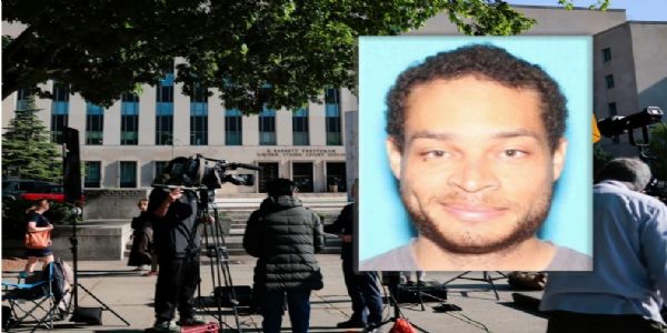 वाशिंगटन में अदालत के बाहर मौजूद मीडिया। इनसेट में आरोपित कोल एलन। फोटो - सीबीएस न्यूज